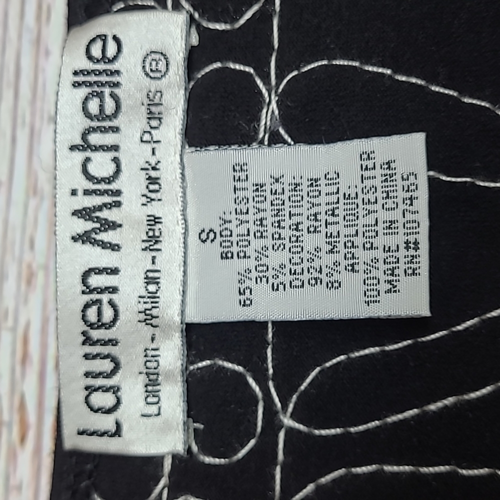 NEW LAUREN MICHELLE BLACK WHITE APPLIQUE SLEEVELESS STRETCH PULLOVER TOP - Picture 10 of 11